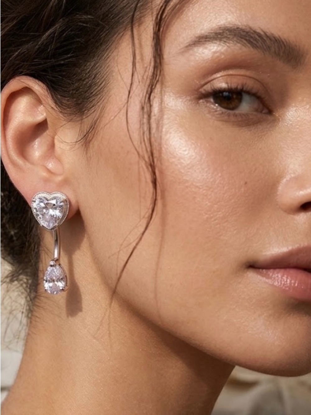 Heart Drop Crystal Earrings in White - Women's Jewelry